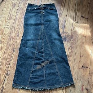 BONGO Navy Denim Maxi Skirt with Stitch Detail